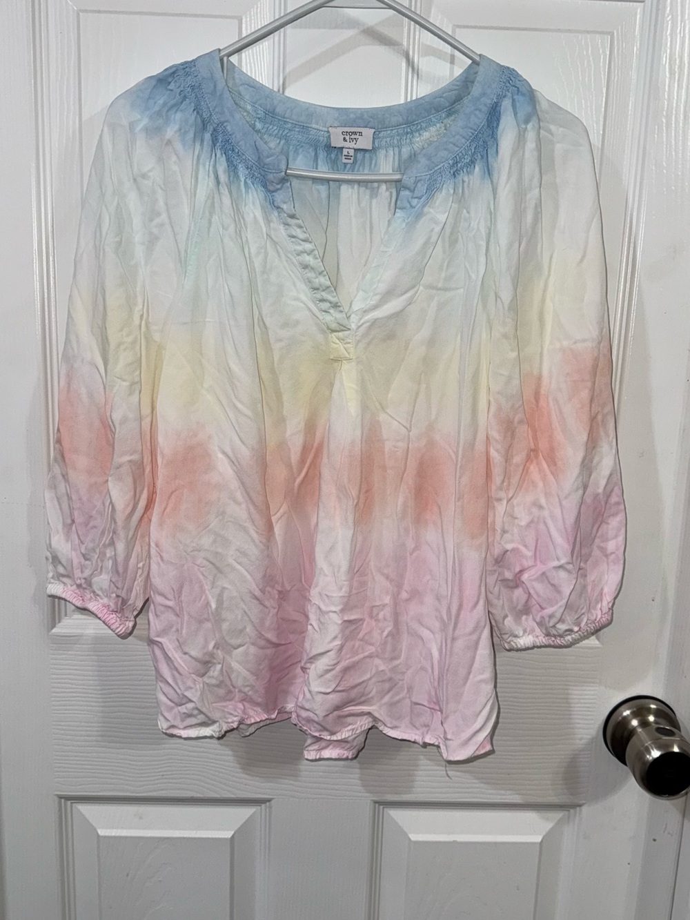 Crown & Ivy Women’s Size Large 3/4 Sleeve Printed Peasant Top Shirt